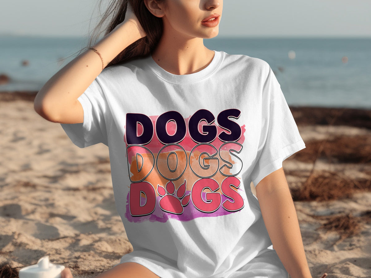 Colorful Dogs Design Shirt with Paw Print Graphic