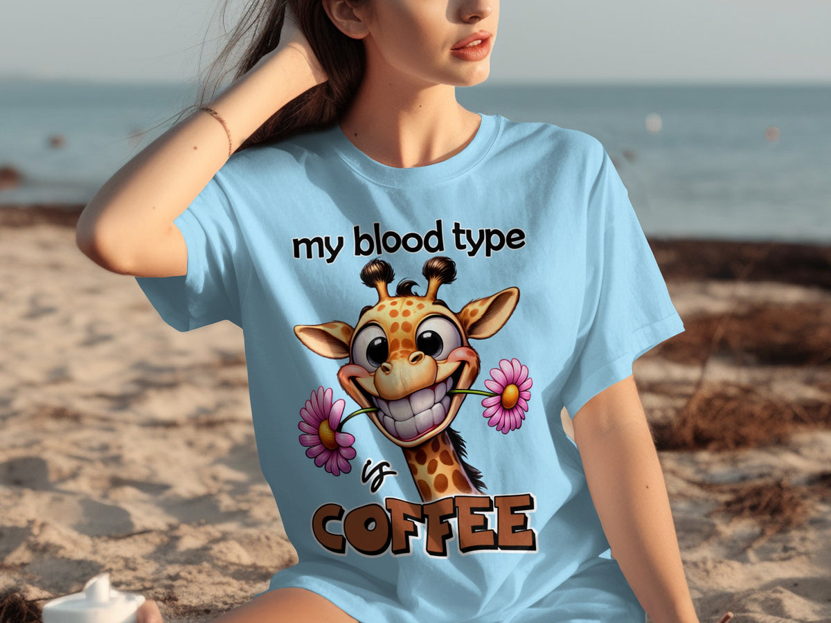 My Blood Type is Coffee Giraffe Fun T-Shirt