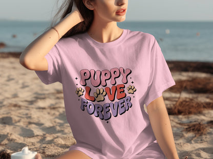 Puppy Love Forever Cute Animal Print T-shirt