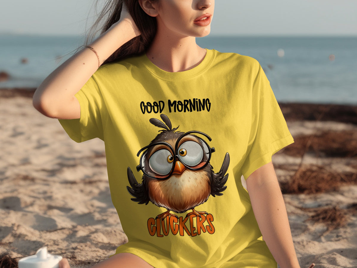 Good Morning Cluckers Funny Owl Graphic T-Shirt