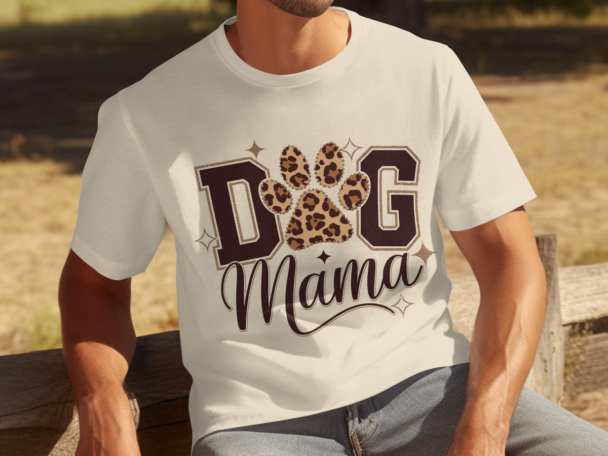 Dog Mama with Leopard Print Paw Graphic T-shirt