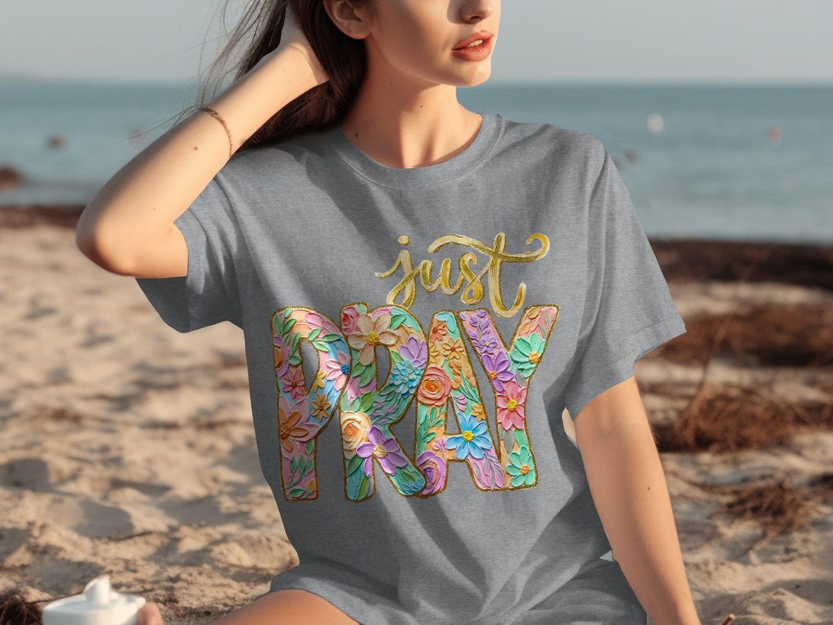 Just Pray Floral Graphic Inspirational T-shirt