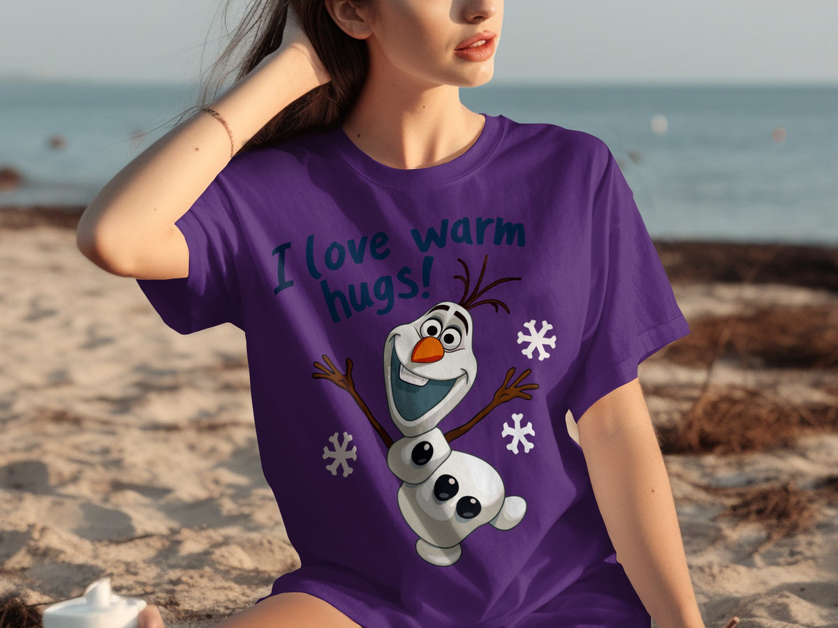 I Love Warm Hugs Olaf Purple Graphic T-Shirt