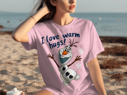 I Love Warm Hugs Olaf Character Pink T-shirt