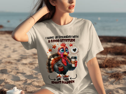 Funny Cartoon Turkey Good Attitude Everyday T-Shirt