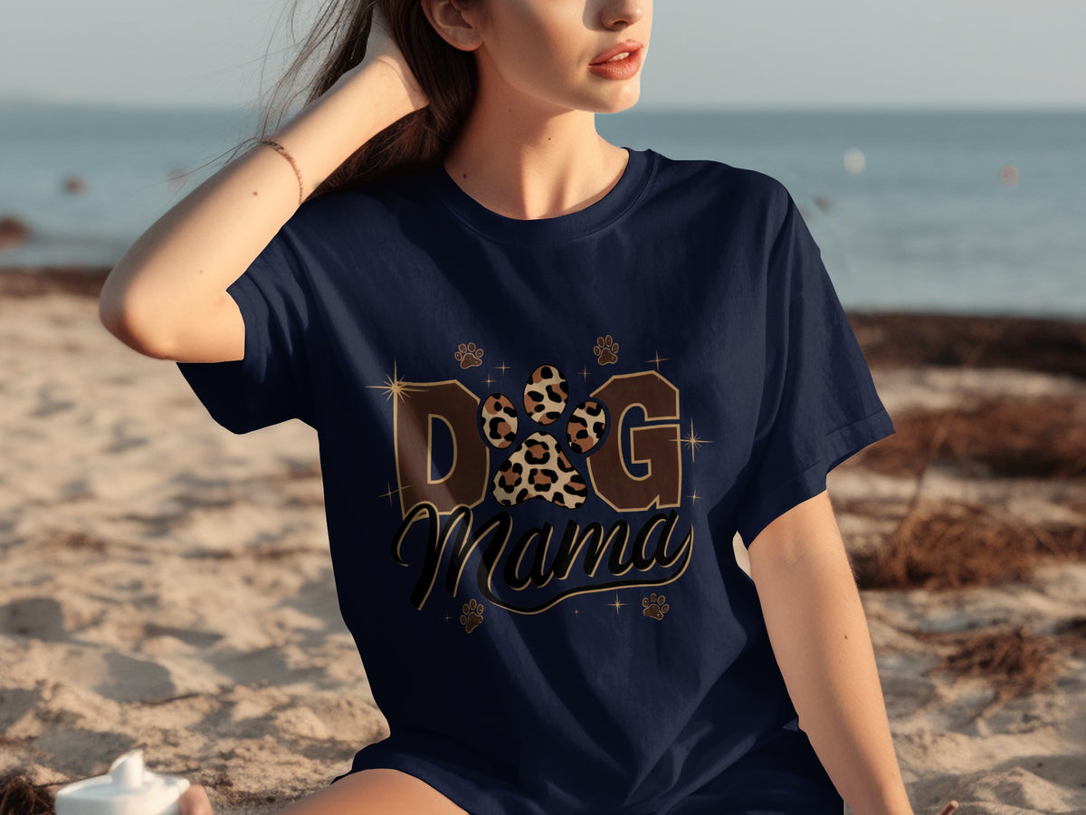 Dog Mama Leopard Print Paw Design T-shirt