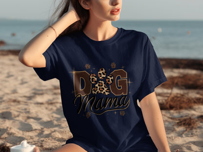 Dog Mama Leopard Print Paw Design T-shirt