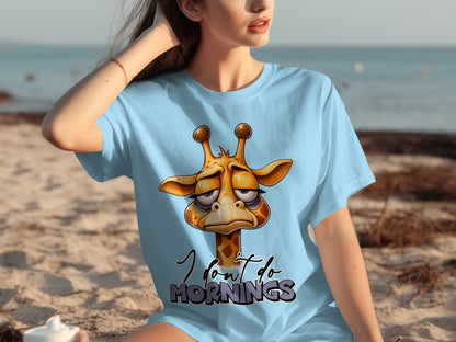 I Don't Do Mornings Funny Giraffe Graphic T-shirt